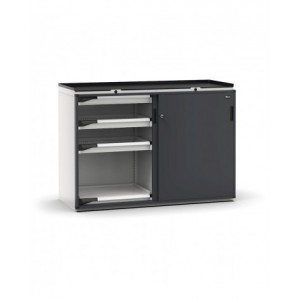 Armadietto portautensili con 2 ante scorrevoli, 6 cassetti, 2 piani estraibili, L714 x P573 x H1022 mm