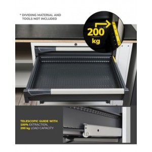 Armadietto portautensili con 2 ante scorrevoli, 4 cassetti, 4 piani estraibili, L714 x P573 x H1022 mm