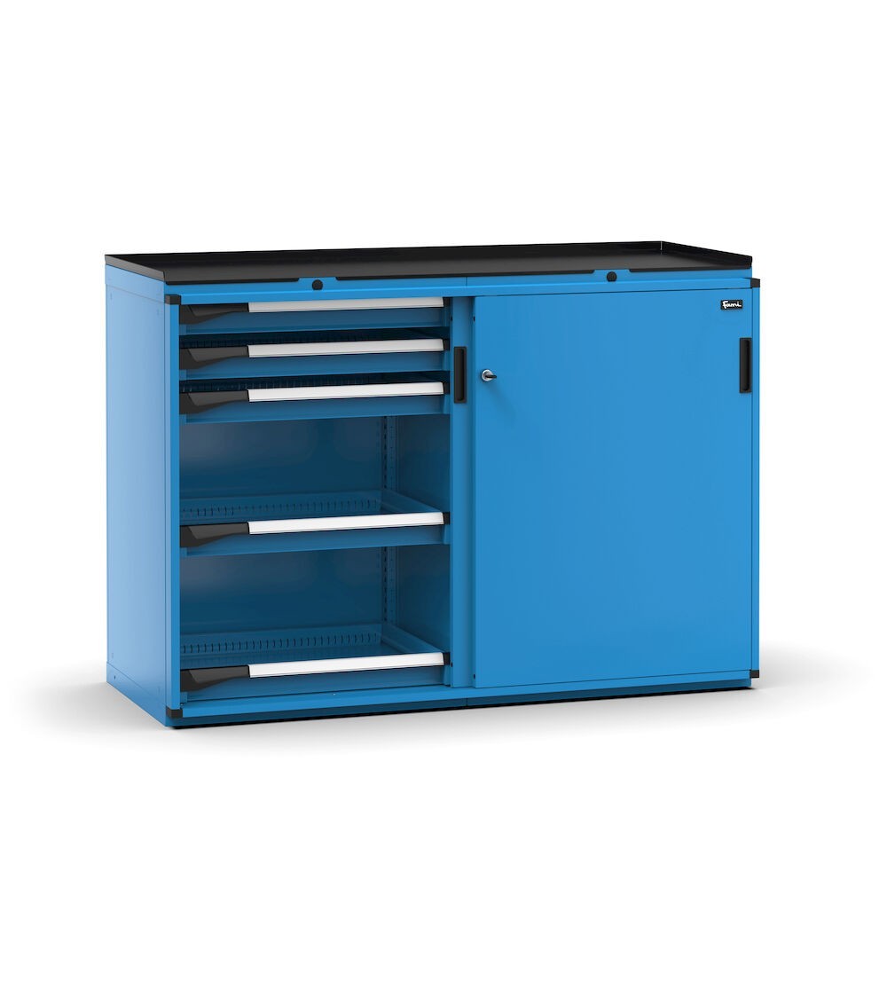 Armadietto portautensili con 2 ante scorrevoli, 10  cassetti, L714 x P573 x H1022 mm