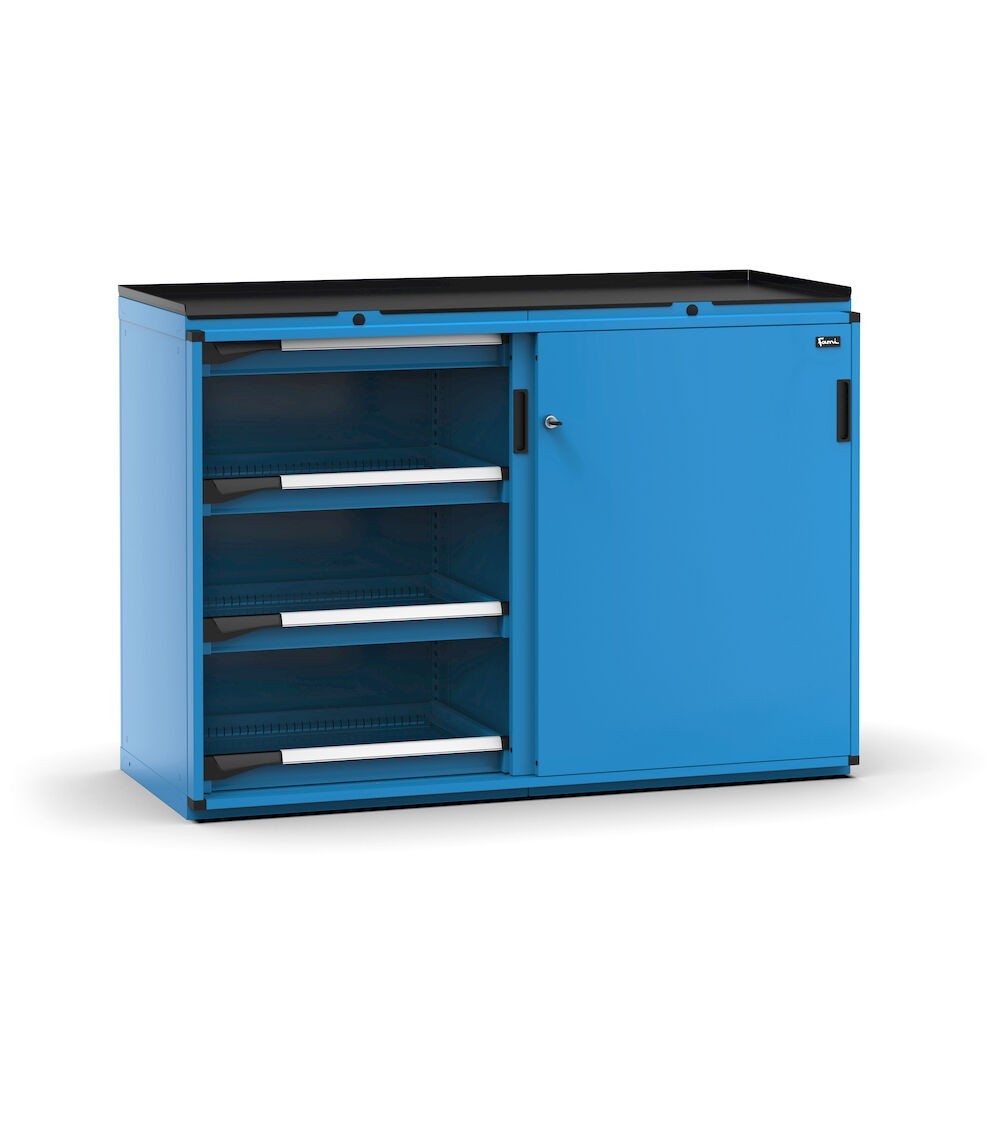 Armadietto portautensili con 2 ante scorrevoli, 8 cassetti, L714 x P573 x H1022 mm