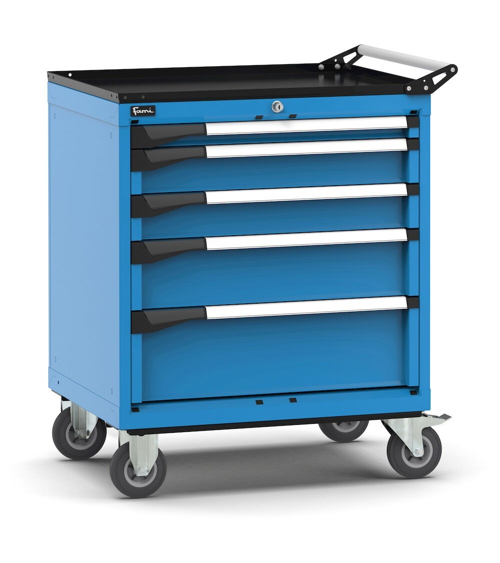 Cassettiera porta attrezzi con ruote, 5 cassetti 1x50 2x100 1x150 1x200, L714 x P573 x H922 mm