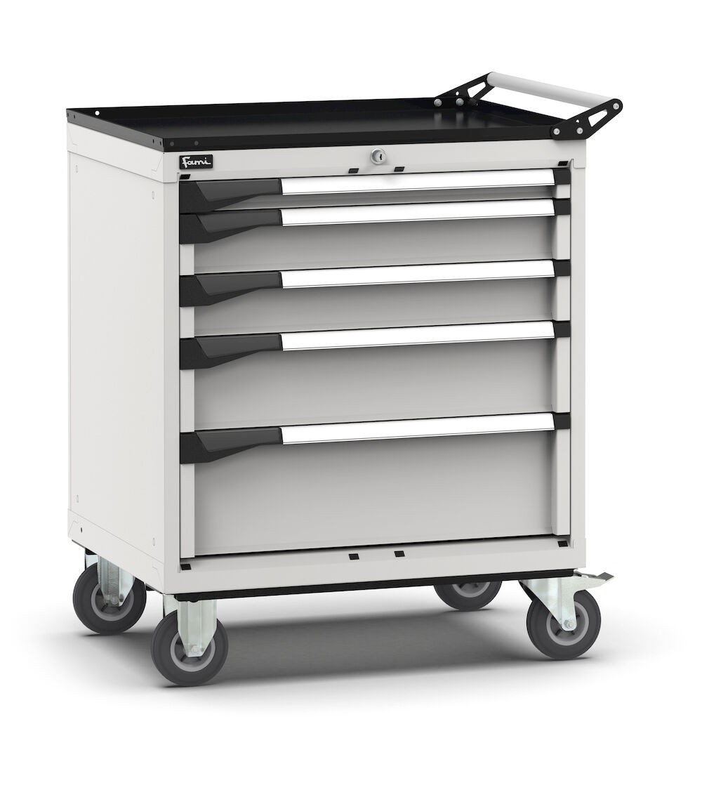 Cassettiera porta attrezzi con ruote, 5 cassetti 1x50 2x100 1x150 1x200, L714 x P573 x H922 mm