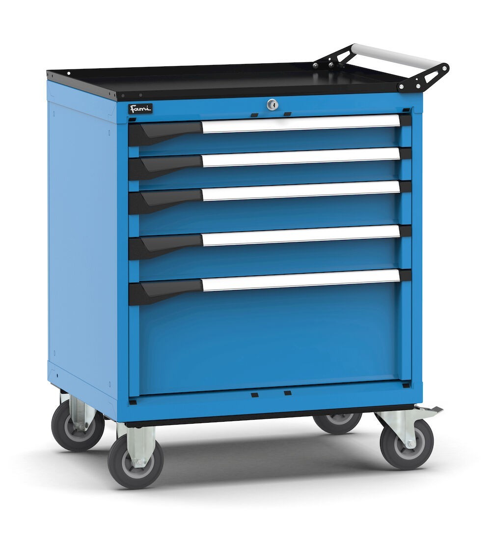 Cassettiera porta attrezzi con ruote, 5 cassetti  2x75 2x100 1x250, L714 x P573 x H922 mm