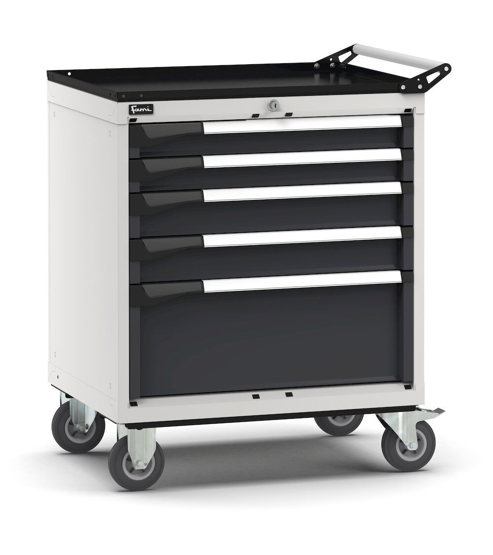 Cassettiera porta attrezzi con ruote, 5 cassetti  2x75 2x100 1x250, L714 x P573 x H922 mm