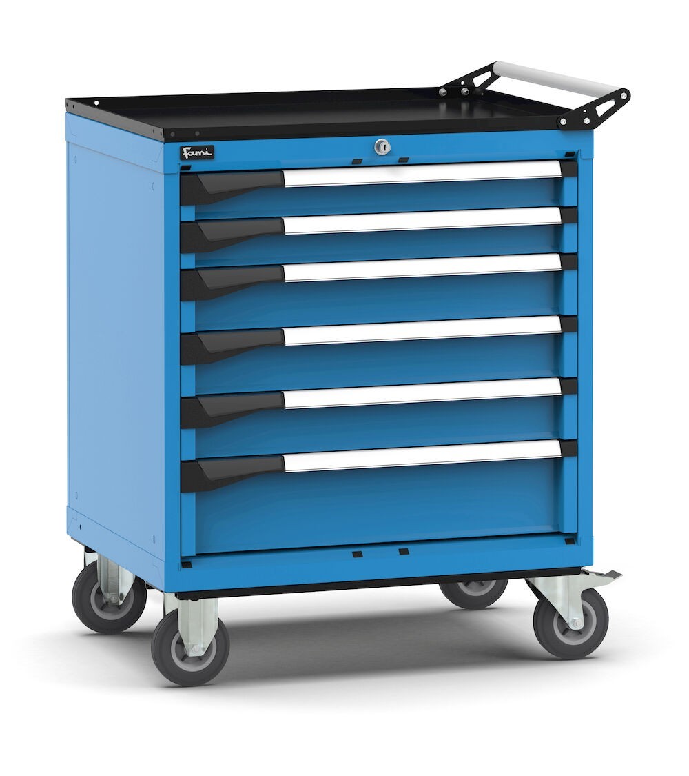 Cassettiera porta attrezzi con ruote, 6 cassetti 2x75 3x100 1x150, L714 x P573 x H922 mm