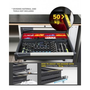 Cassettiera porta attrezzi con ruote, 6 cassetti 2x75 3x100 1x150, L714 x P573 x H922 mm