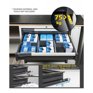 Cassettiera porta attrezzi con ruote, 6 cassetti 2x75 3x100 1x150, L714 x P573 x H922 mm