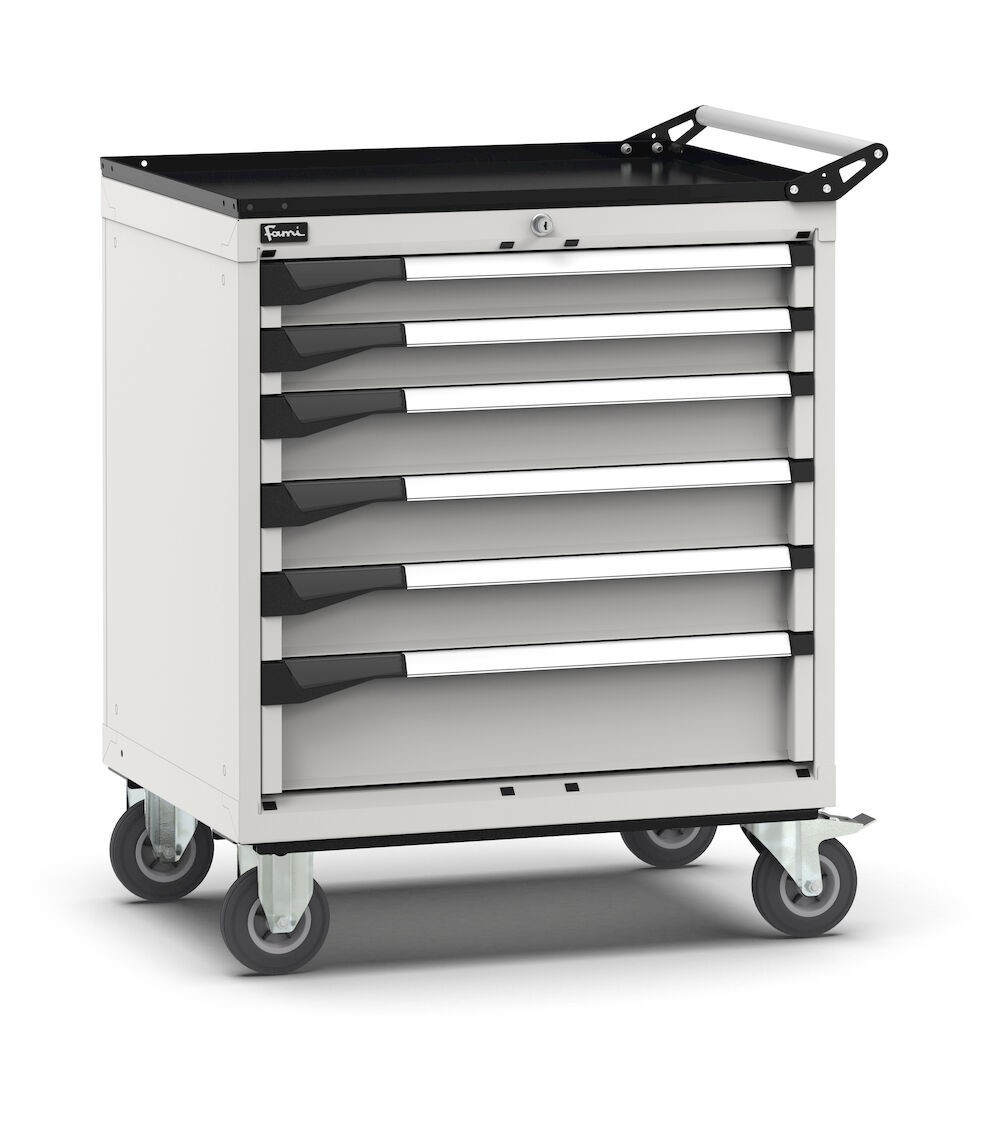 Cassettiera porta attrezzi con ruote, 6 cassetti 2x75 3x100 1x150, L714 x P573 x H922 mm