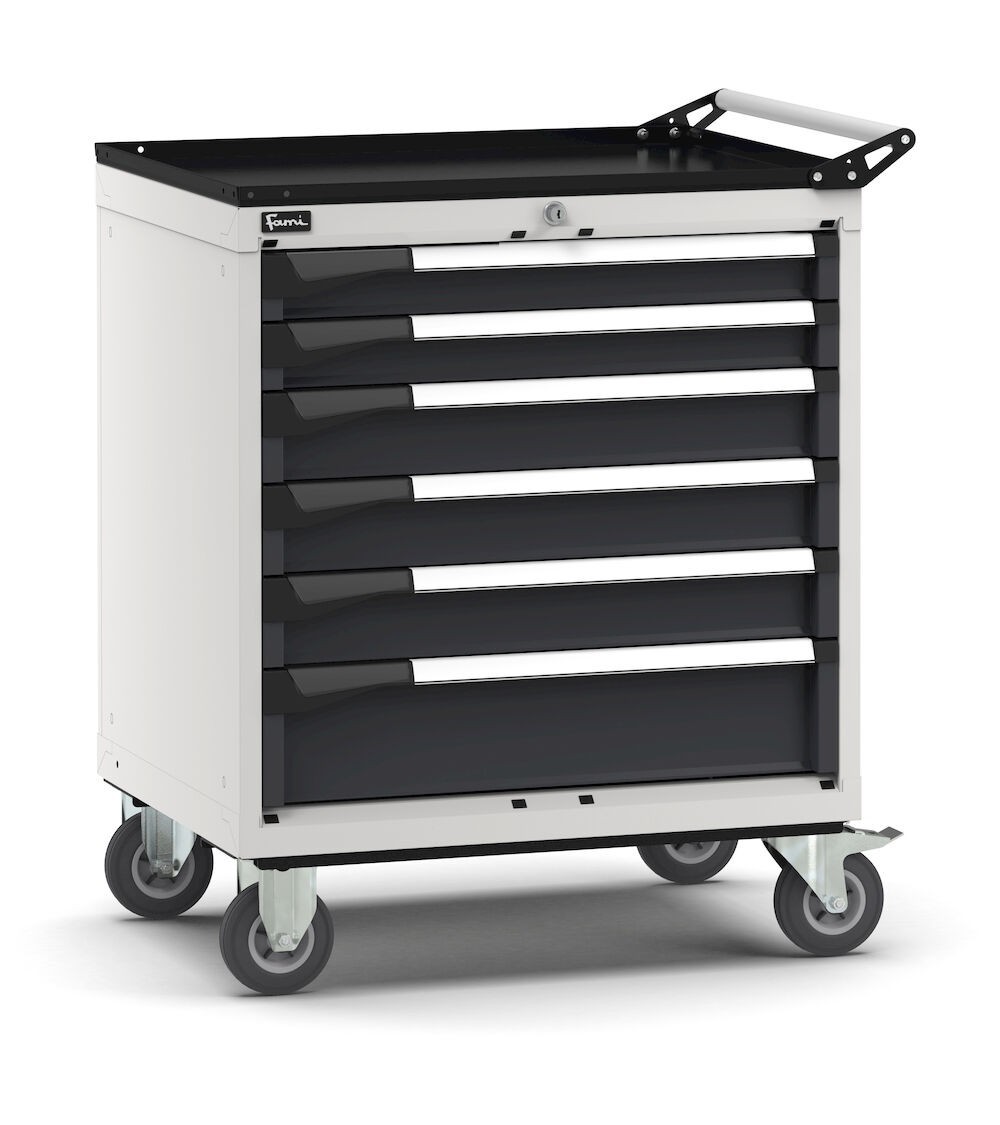 Cassettiera porta attrezzi con ruote, 6 cassetti 2x75 3x100 1x150, L714 x P573 x H922 mm