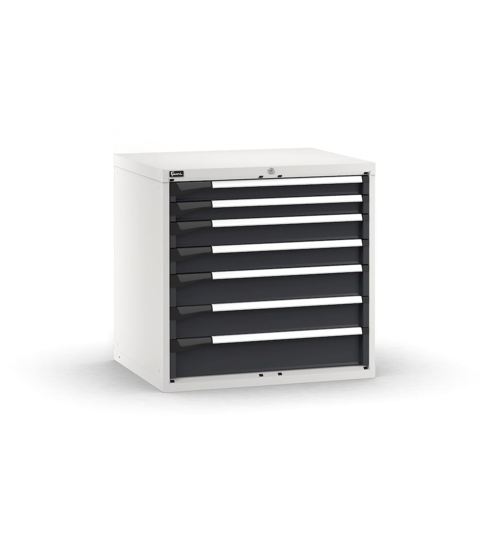 Blocco cassettiera da banco, 7 cassetti  2x75 2x100 2x125 1x150, L867 x P726 x H850 mm