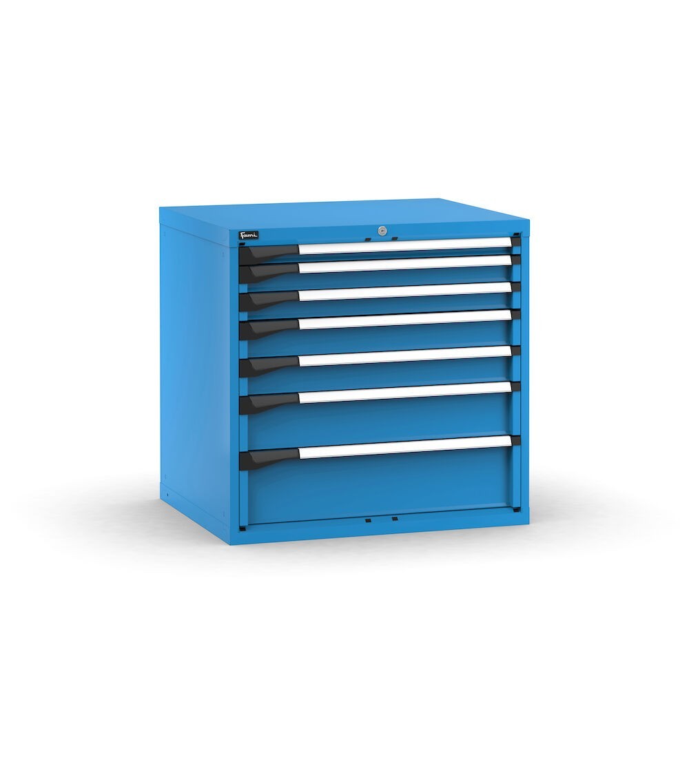 Blocco cassettiera da banco, 7 cassetti 1x50 2x75 2x100 1x150 1x200, L867 x P726 x H850 mm