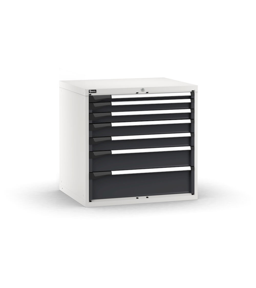 Blocco cassettiera da banco, 7 cassetti 1x50 2x75 2x100 1x150 1x200, L867 x P726 x H850 mm