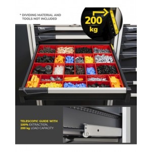 Cassettiera porta attrezzi, 7 cassetti 1x50 2x75 2x100 1x200 1x300, L867 x P726 x H1000 mm