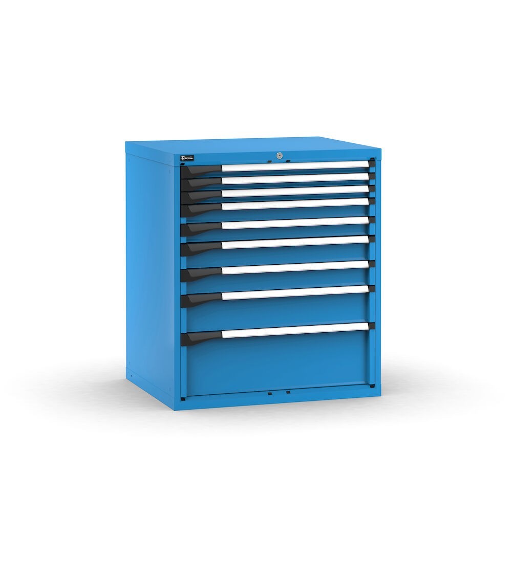 Cassettiera porta attrezzi, 9 cassetti 3x50 2x75 2x100 1x150 1x250, L867 x P726 x H1000 mm