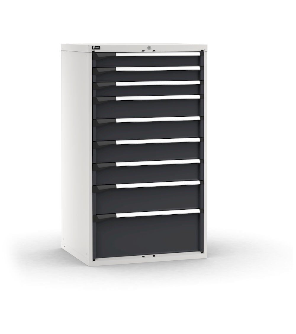 Cassettiera porta attrezzi, 9 cassetti 3x100 4x150 1x200 1x300, L867 x P726 x H1500 mm