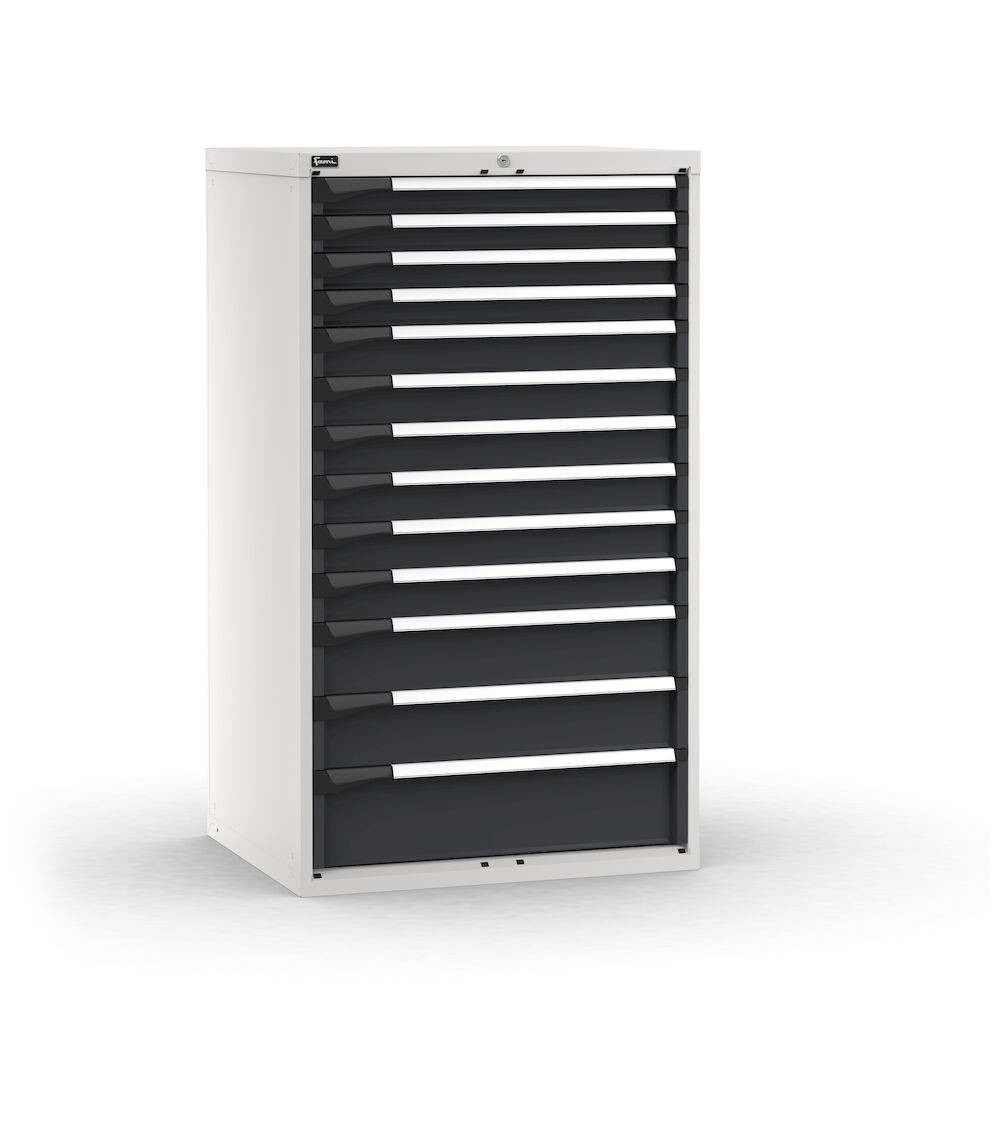 Cassettiera porta attrezzi, 13 cassetti ad estrazione telescopica 4X75 6X100 2X150 1X200, L867 x P726 x H1500 mm