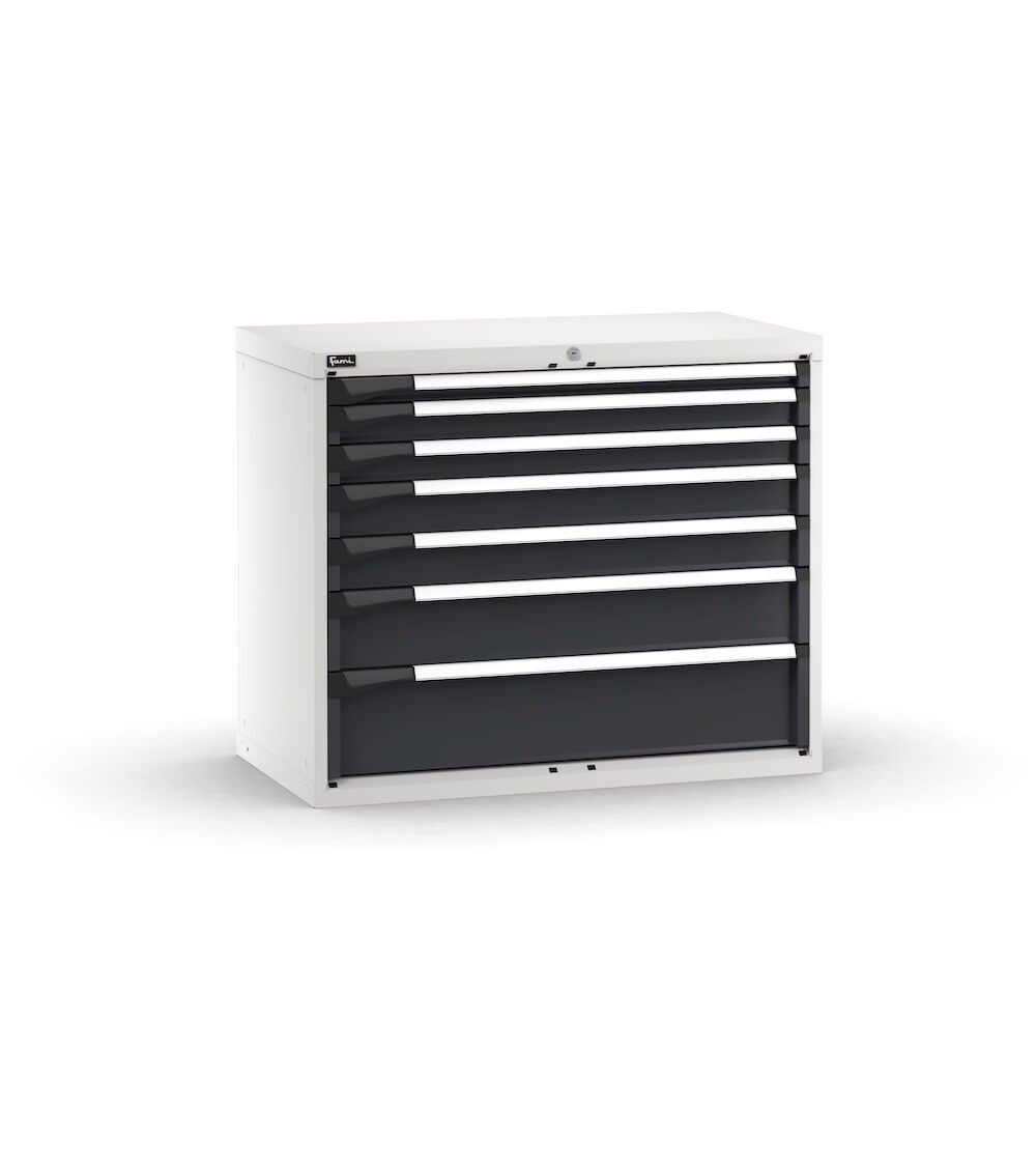 Blocco cassettiera da banco, 7 cassetti  1x50 2x75 2x100 1x150 1x200, L1020 x P573 x H850 mm