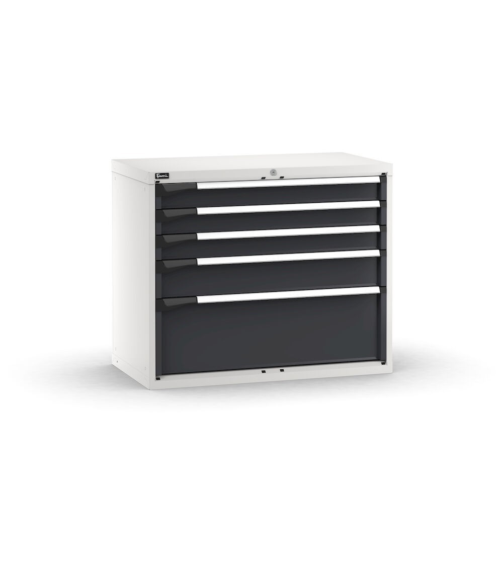Blocco cassettiera da banco, 5 cassetti 3x100 1x150 1x300, L1020 x P573 x H850 mm