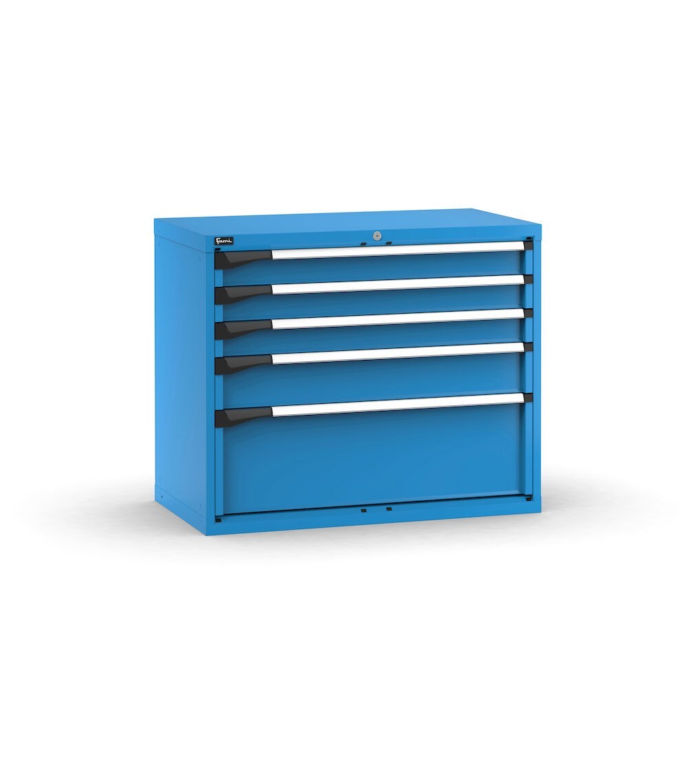 Blocco cassettiera da banco, 5 cassetti 3x100 1x150 1x300, L1020 x P573 x H850 mm