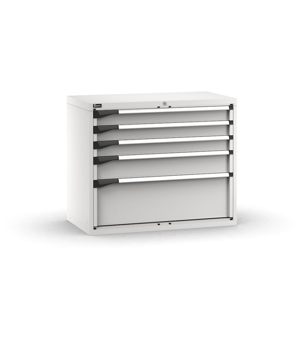 Blocco cassettiera da banco, 5 cassetti 3x100 1x150 1x300, L1020 x P573 x H850 mm