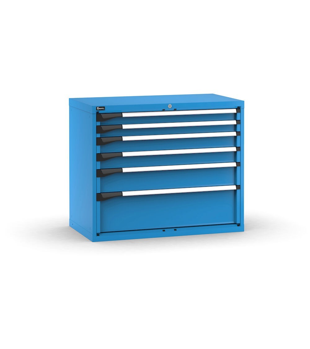 Blocco cassettiera da banco, 6 cassetti 2x75 2x100 1x150 1x250, L1020 x P573 x H850 mm