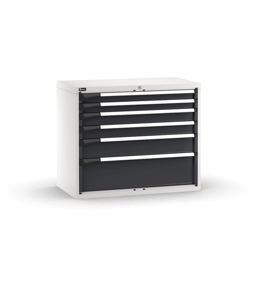 Blocco cassettiera da banco, 6 cassetti 2x75 2x100 1x150 1x250, L1020 x P573 x H850 mm