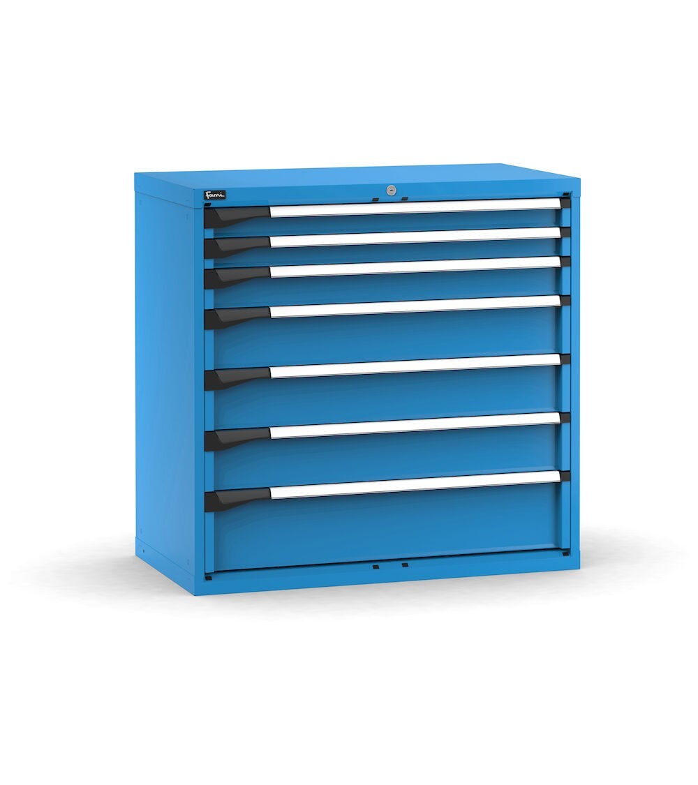 Cassettiera porta attrezzi, 7 cassetti 2x75 1x100 3x150 1x200, L1020 x P573 x H1000 mm