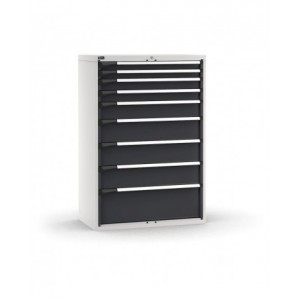 Cassettiera porta attrezzi, 9 cassetti 2x75 2x100 1x150 3x200 1x300, L1020 x P573 x H1500 mm