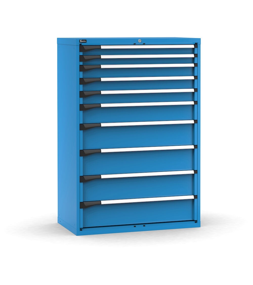 Cassettiera porta attrezzi, 10 cassetti 2x75 3x100 1x150 4x200, L1020 x P573 x H1500 mm