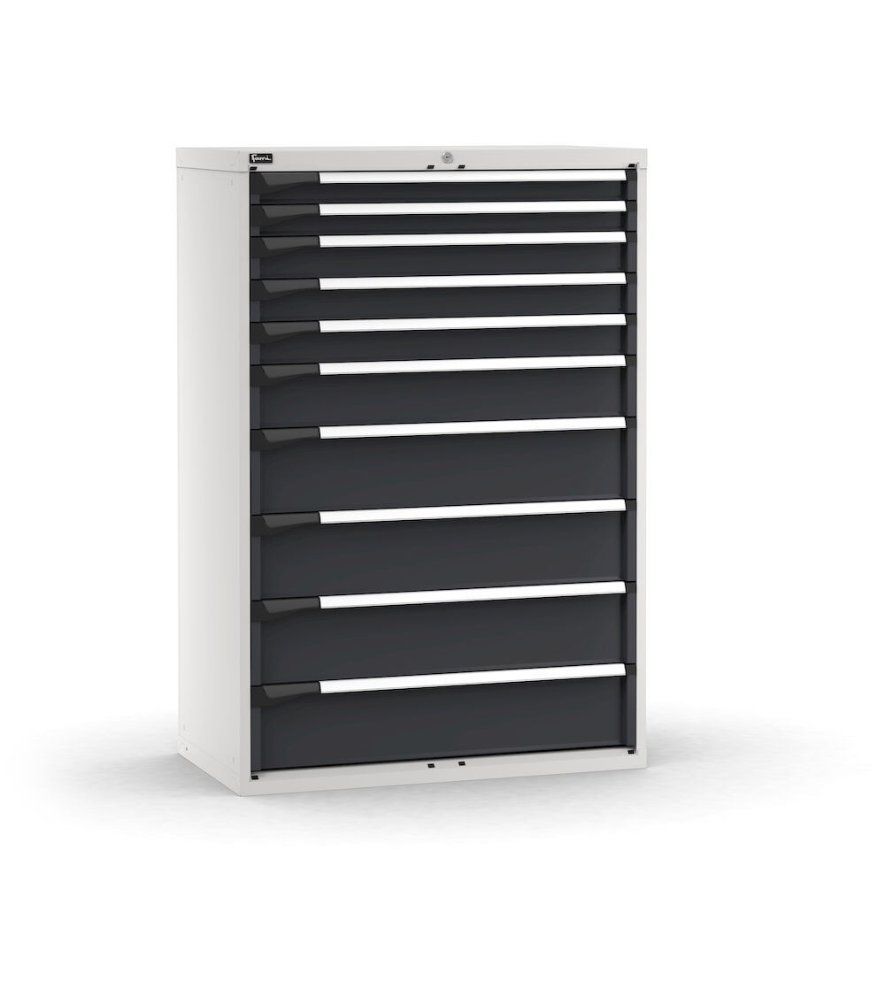 Cassettiera porta attrezzi, 10 cassetti 2x75 3x100 1x150 4x200, L1020 x P573 x H1500 mm