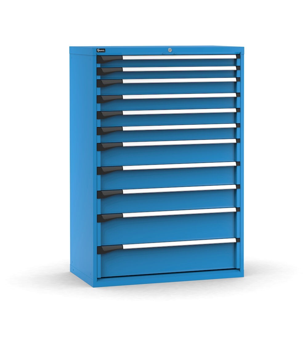 Cassettiera porta attrezzi, 11 cassetti 2x75 4x100 3x150 2x200, L1020 x P573 x H1500 mm