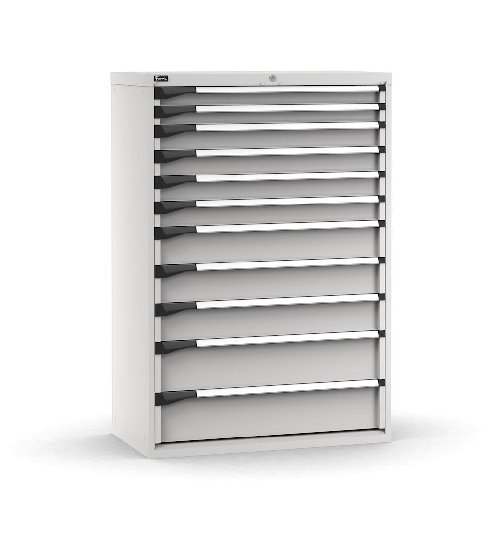 Cassettiera porta attrezzi, 11 cassetti 2x75 4x100 3x150 2x200, L1020 x P573 x H1500 mm