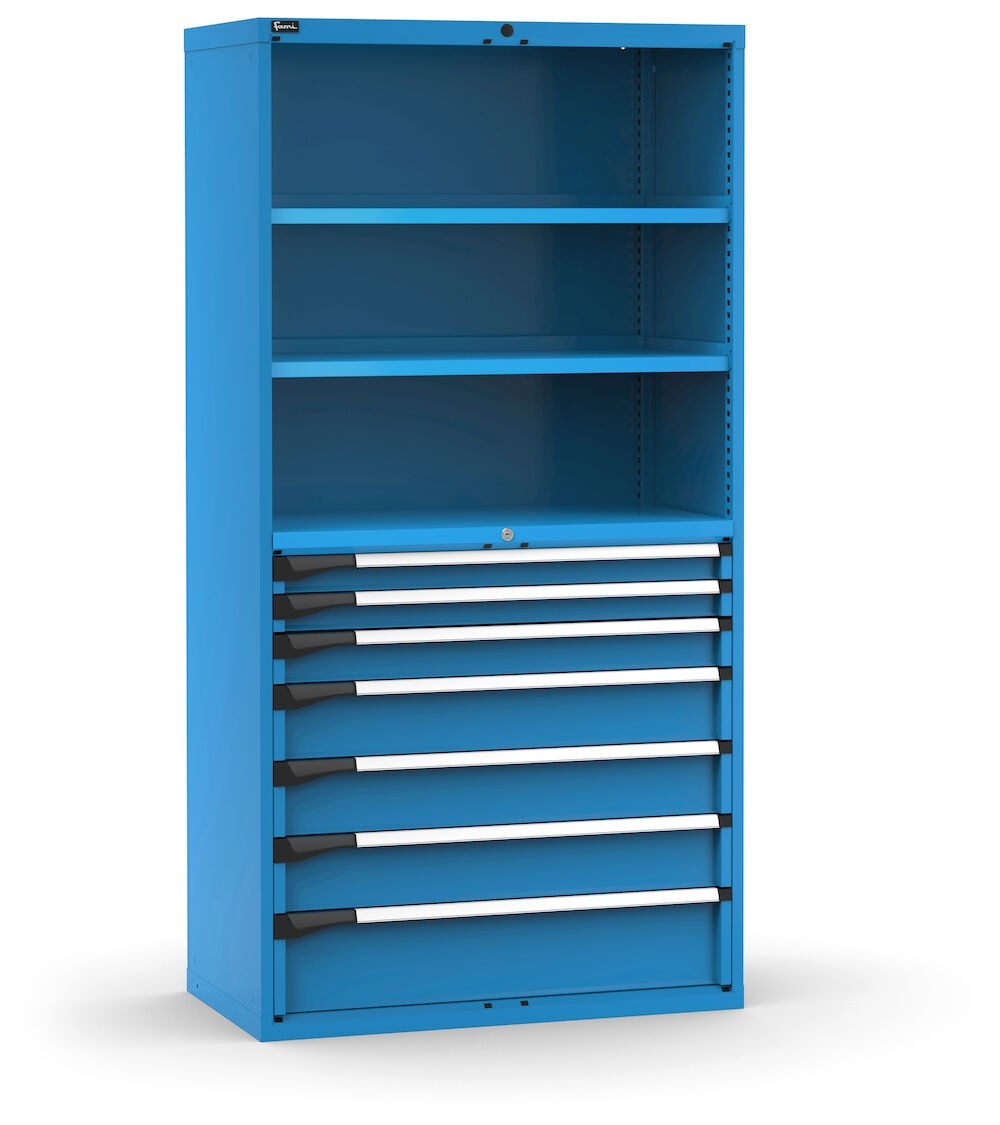 Armadio portautensili a 7 cassetti e 2 piani regolabili, L1020 x P573 x H2000 mm