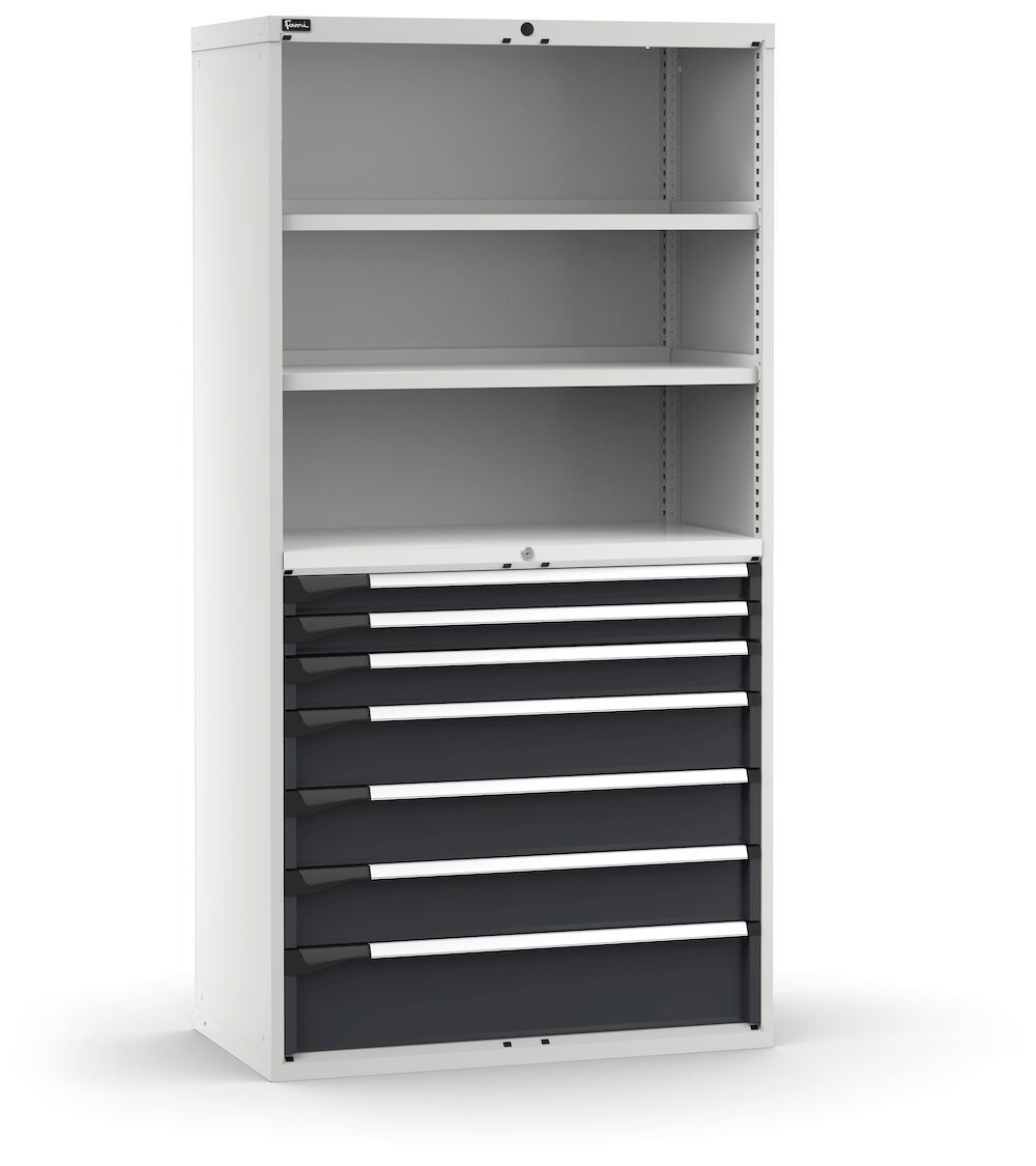Armadio portautensili a 7 cassetti e 2 piani regolabili, L1020 x P573 x H2000 mm