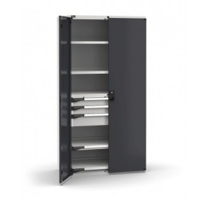 Armadio portautensili con porte a 3 cassetti, 2 piani regolabili, 2 piani estraibili, L1020 x P573 x H2000 mm