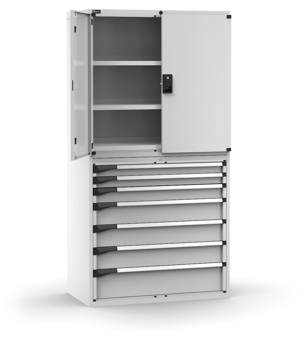 Armadio portautensili con porte a 7 cassetti, 3 piani regolabili, L1020 x P573 x H2000 mm