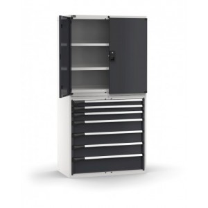 Armadio portautensili con porte a 7 cassetti, 3 piani regolabili, L1020 x P573 x H2000 mm