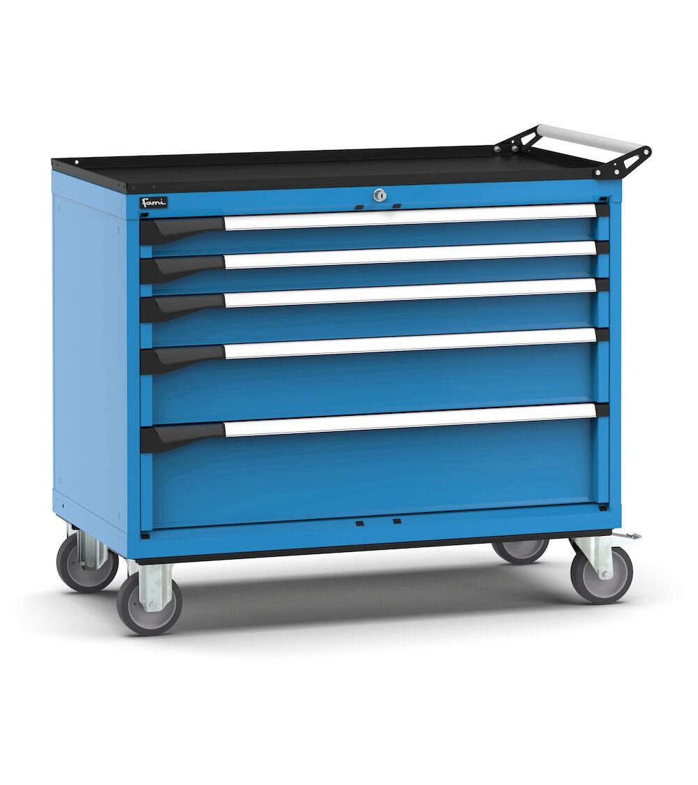 Cassettiera porta attrezzi con ruote, 5 cassetti  2x75 1x100 1x150 1x200, L1020 x P573 x H922 mm