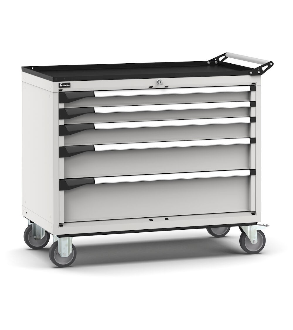 Cassettiera porta attrezzi con ruote, 5 cassetti  2x75 1x100 1x150 1x200, L1020 x P573 x H922 mm