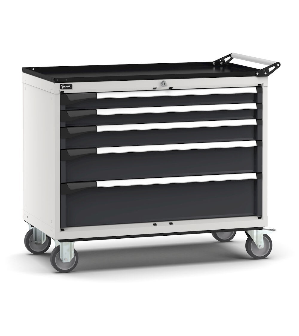Cassettiera porta attrezzi con ruote, 5 cassetti  2x75 1x100 1x150 1x200, L1020 x P573 x H922 mm