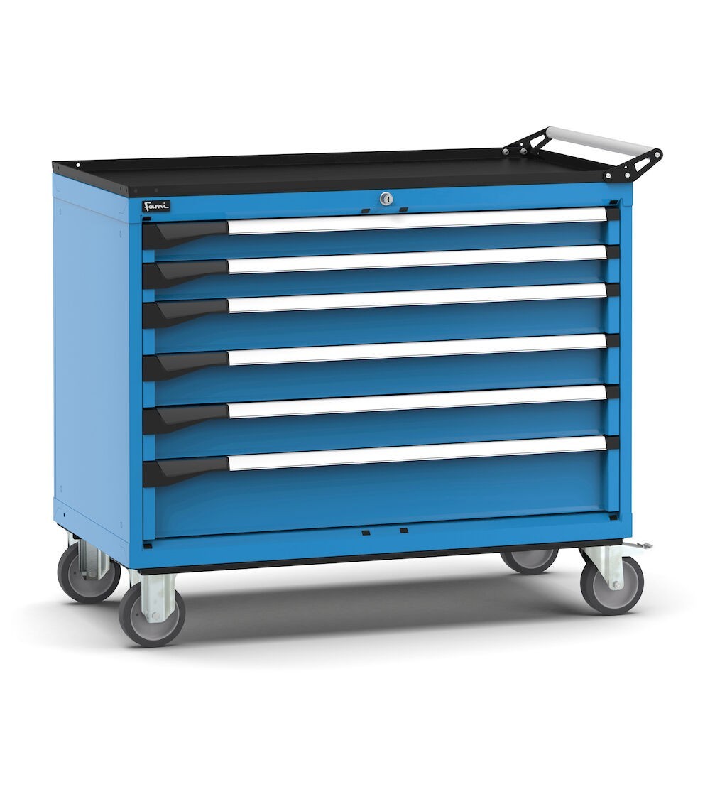 Cassettiera porta attrezzi con ruote, 6 cassetti 2x75 3x100 1x150, L1020 x P573 x H922 mm