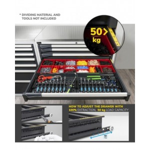 Cassettiera porta attrezzi con ruote, 6 cassetti 2x75 3x100 1x150, L1020 x P573 x H922 mm