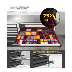 Cassettiera porta attrezzi con ruote, 4 cassetti 1x100 2x150 1x200, L1020 x P573 x H922 mm