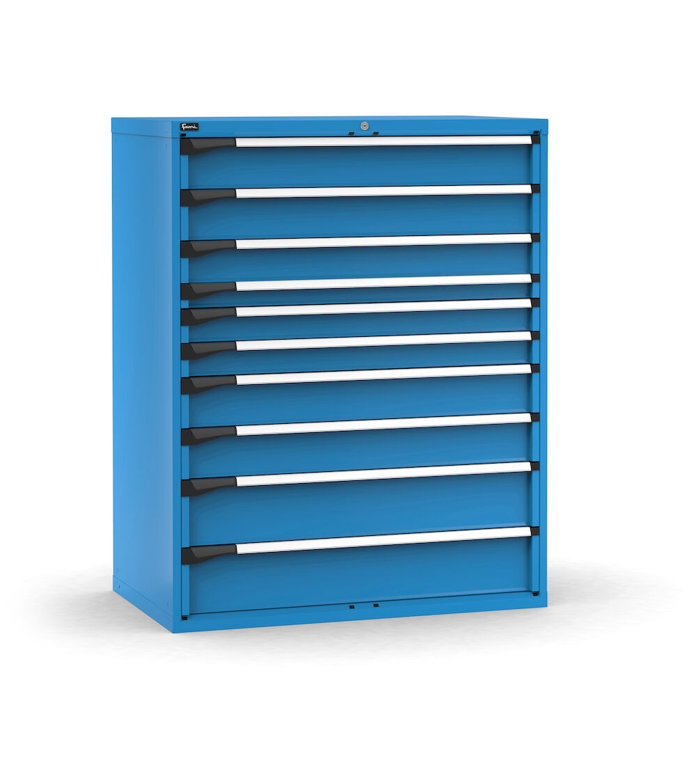 Cassettiera porta attrezzi, 10 cassetti 2x150 1x125 1x75 2x100 2x150 2x200, L1190 x P726 x H1500 mm