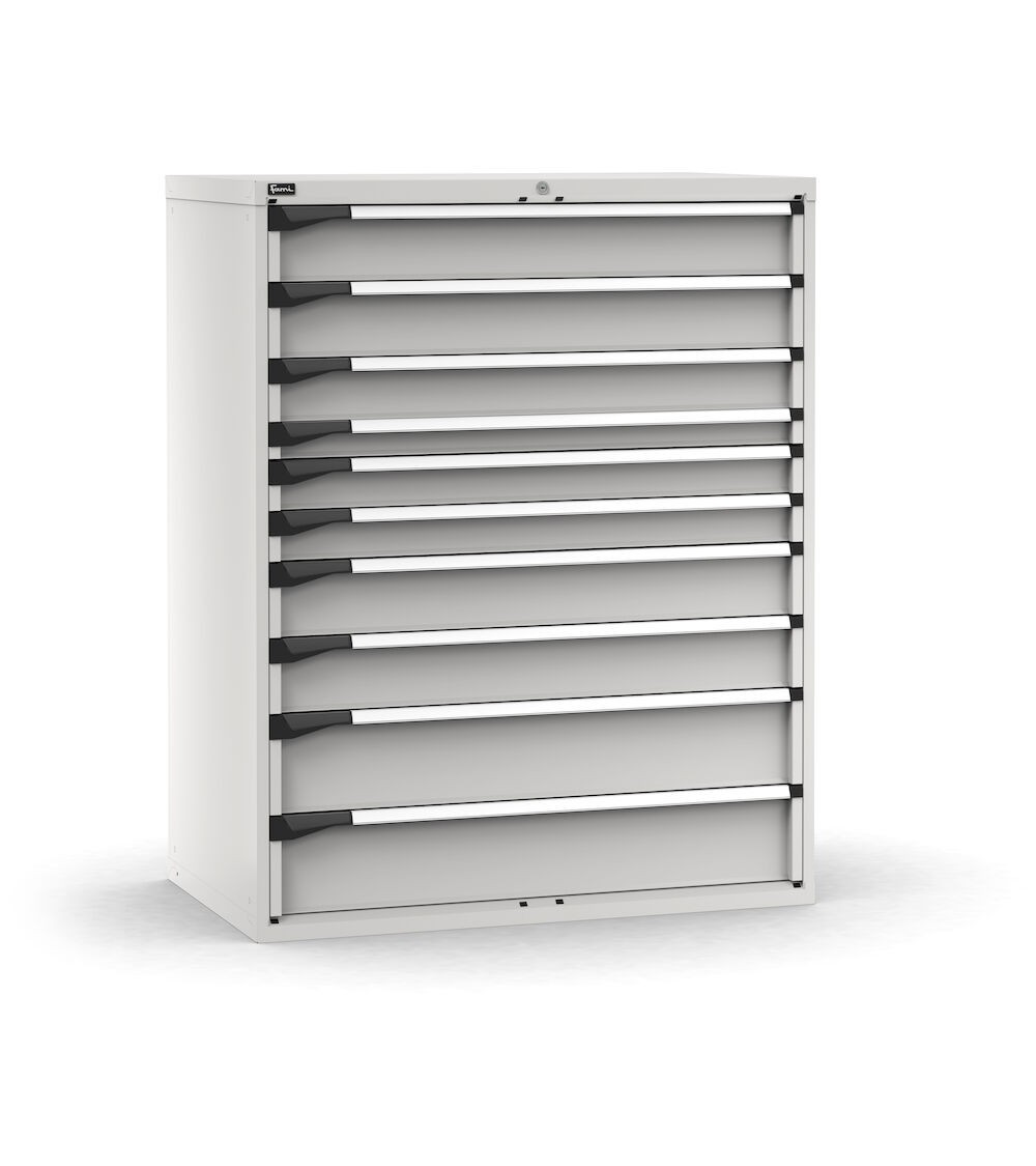 Cassettiera porta attrezzi, 10 cassetti 2x150 1x125 1x75 2x100 2x150 2x200, L1190 x P726 x H1500 mm