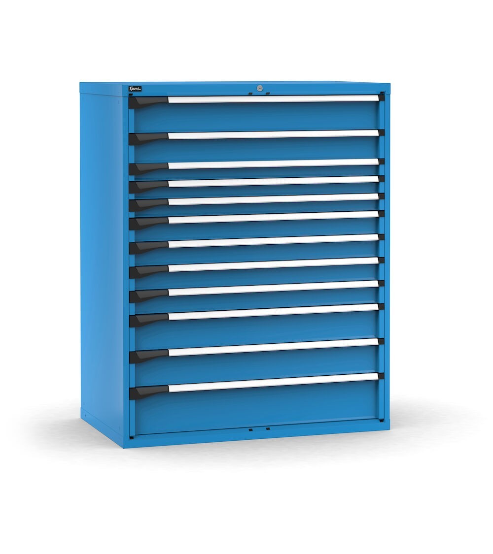 Cassettiera porta attrezzi, 12 cassetti 1x150 1x125 3x75 4x100 2x150 1x200, L1190 x P726 x H1500 mm