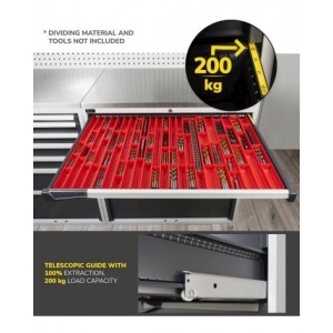 Armadio portautensili a 7 cassetti e 2 piani regolabili,  L1190 x P726 x H2000 mm