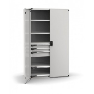 Armadio portautensili con porte a 3 cassetti 2X100 1X150, 2 piani regolabili, 2 piani estraibili, L1190 x P726 x H2000 mm