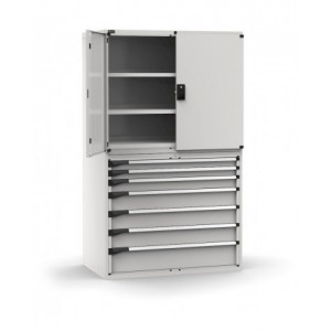 Armadio portautensili con porte, 7 cassetti e 3 piani regolabili,  L1190 x P726 x H2000 mm