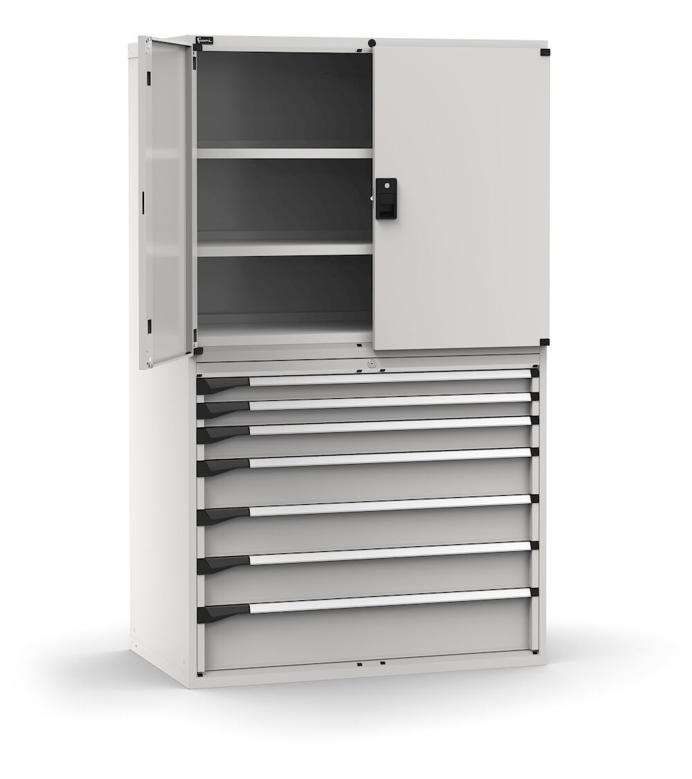 Armadio portautensili con porte, 7 cassetti e 3 piani regolabili,  L1190 x P726 x H2000 mm